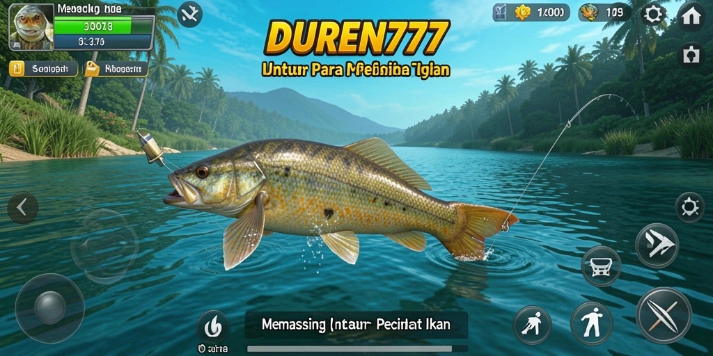 Gameplay DUREN777 menampilkan aksi memancing yang seru dan mendebarkan.