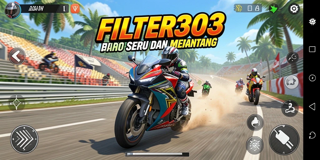 Tampilan balapan seru dalam FILTER303 dengan motor yang cepat.