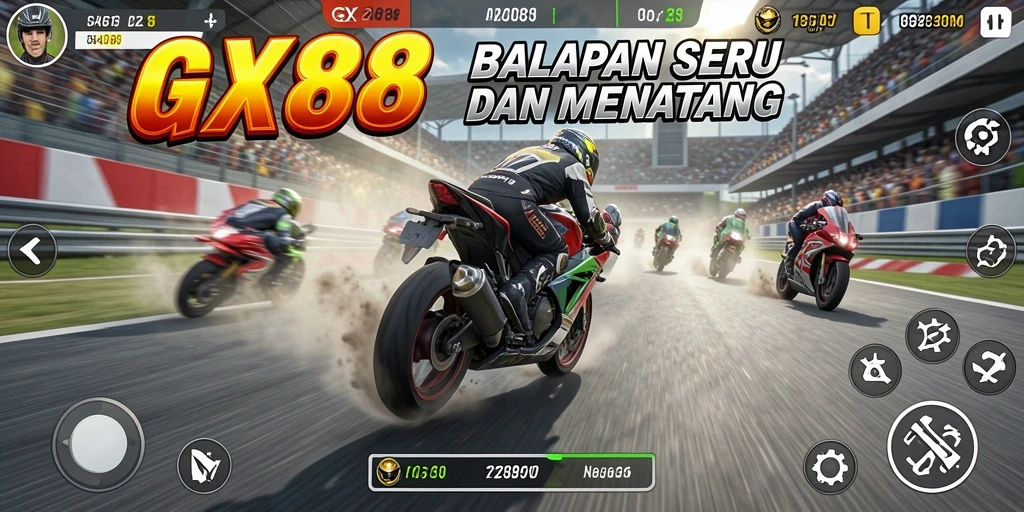 Tampilan gameplay GX88 yang menegangkan dan penuh aksi balapan motor.