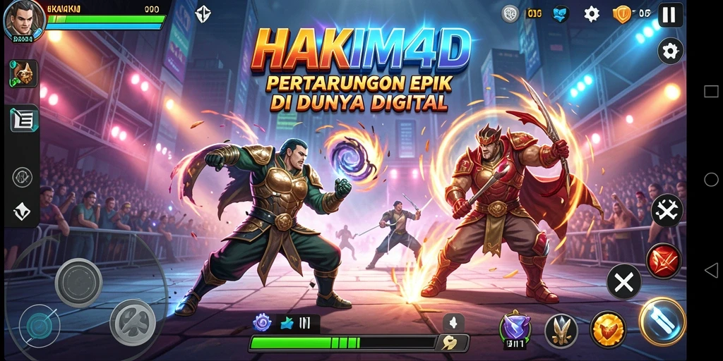 Tampilan pertarungan seru di HAKIM4D dengan karakter yang menonjol.
