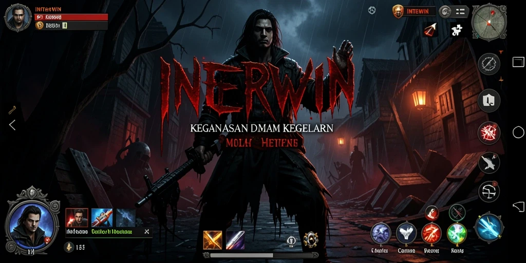 Screenshot INTERWIN menampilkan suasana kegelapan yang mencekam dan gameplay horror yang intens.