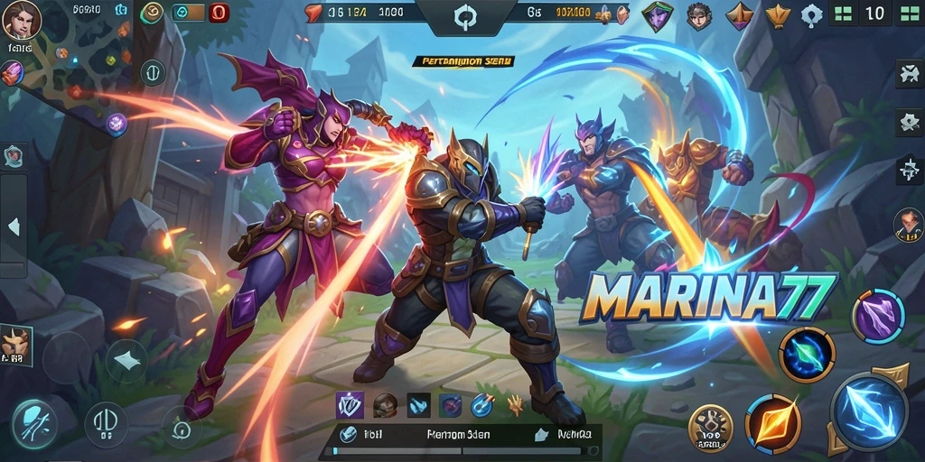 Tampilan gameplay seru dalam pertempuran MOBA MARINA77.