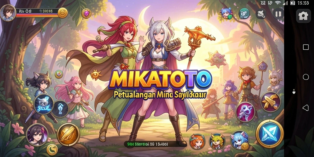 Tampilan gameplay seru MIKATOTO dengan karakter anime ikonik.