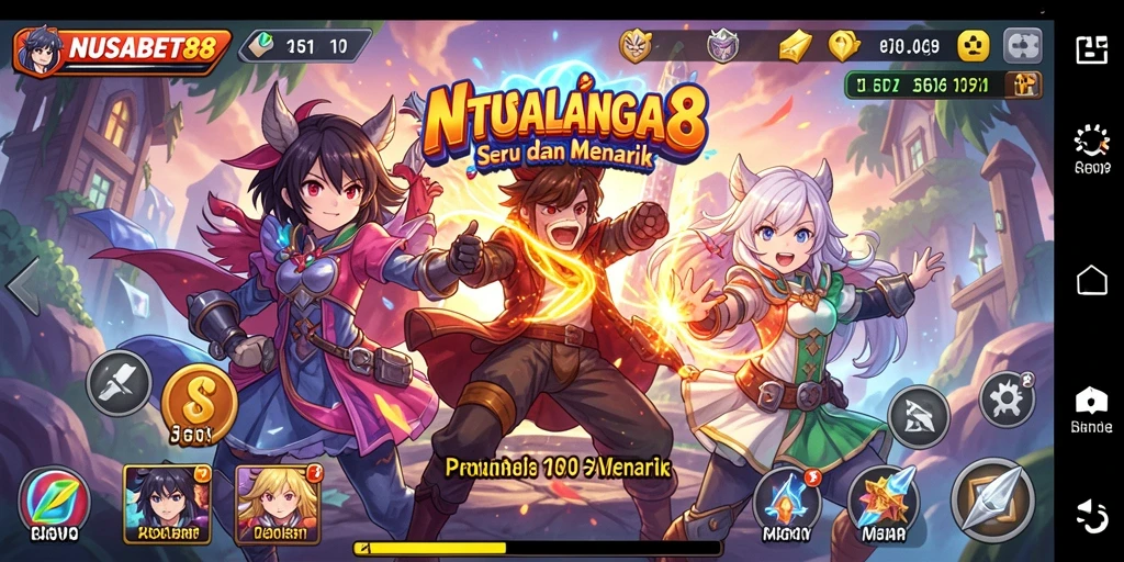 Tampilan gameplay seru NUSABET88 dengan karakter anime penuh aksi.