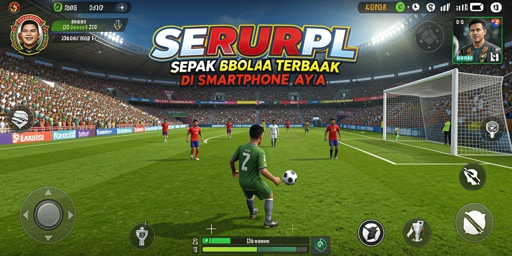Tangkapan layar menampilkan aksi seru dalam gameplay sepak bola.