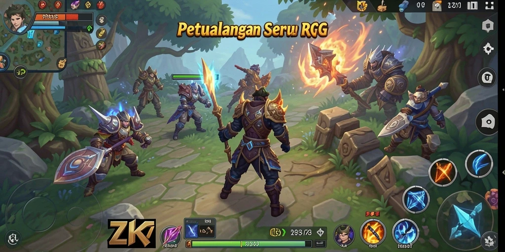 Tampilan gameplay ZK7 yang penuh aksi dan strategi RPG.
